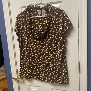 Emma James women brown scoop layered neck short sleeve top blouse